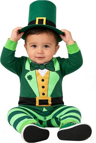 MOMMY'S NEW MAN Baby Boys Girls First St. Patricks's Day Leprechaun Jumpsuit Lucky Four-Leaf Clover Romper with Hat in Saudi Arabia
