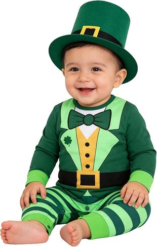 MOMMY'S NEW MAN Baby Boys Girls First St. Patricks's Day Leprechaun Jumpsuit Lucky Four-Leaf Clover Romper with Hat in Saudi Arabia