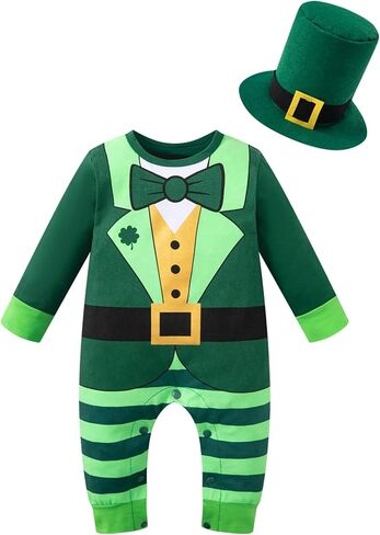 MOMMY'S NEW MAN Baby Boys Girls First St. Patricks's Day Leprechaun Jumpsuit Lucky Four-Leaf Clover Romper with Hat in Saudi Arabia