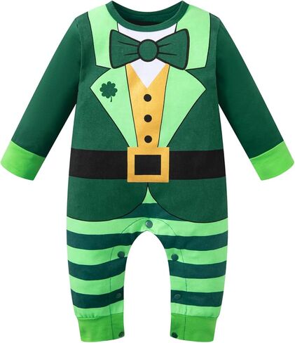MOMMY'S NEW MAN Baby Boys Girls First St. Patricks's Day Leprechaun Jumpsuit Lucky Four-Leaf Clover Romper with Hat in Saudi Arabia
