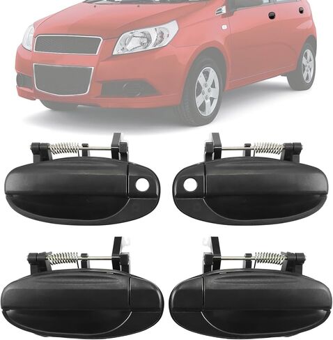 مقابض الأبواب الخارجية من COOL STAR 1311174 متوافقة مع Chevy Aveo 2004-2008 Aveo5 2009-2011 المستخرج باللون الأسود الأمامي والخلفي للسائق الأيسر ومقبض باب الركاب الأيمن استبدال 96541632 in Saudi Arabia