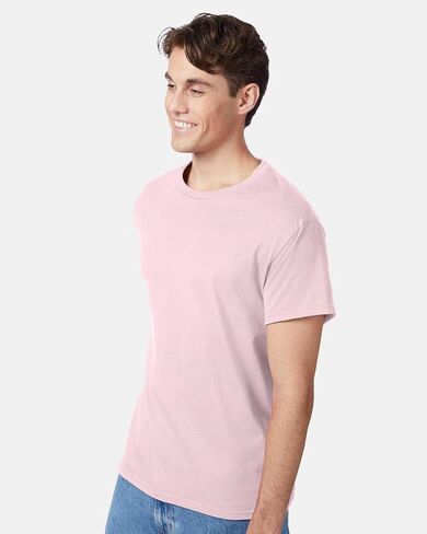 Hanes Authentic Short Sleeve T-Shirt, 100% Pre-Shrunk Cotton, Classic Fit, Tear Away Label, Pale Pink, 4XL in Saudi Arabia