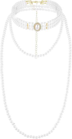 Multi-Layer Pearl Choker Necklace, Vintage 20s Faux Pearl Jewelry, Adjustable Crystal Bridal Necklace For Women in Saudi Arabia