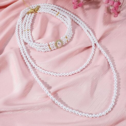 Multi-Layer Pearl Choker Necklace, Vintage 20s Faux Pearl Jewelry, Adjustable Crystal Bridal Necklace For Women in Saudi Arabia