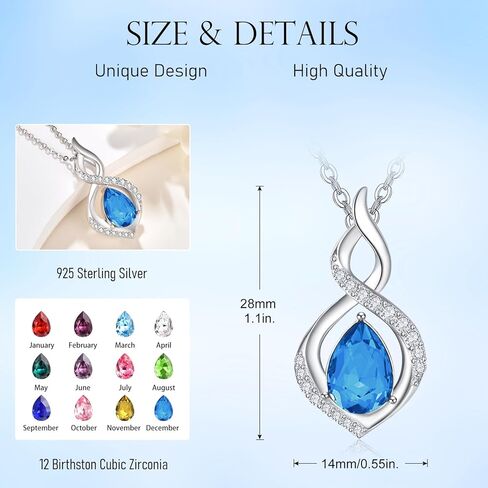 AENEAS Infinity Birthstone Necklace for Women Sterling Silver Infinity Teardrop Pendant Forever Love Jewelry Gift for Birthday Anniversary Christmas in Saudi Arabia