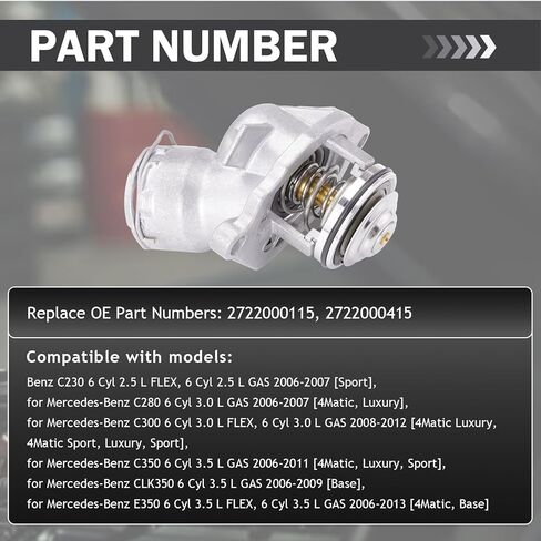Engine Coolant Thermostat Assembly with Temperature Sensor – Replacement for 2722000115、2722000415 ，Merc edes-Be nz C230, CLK350, GLK350, S400, ML350, SLK280, SLK300–High Performance in Saudi Arabia