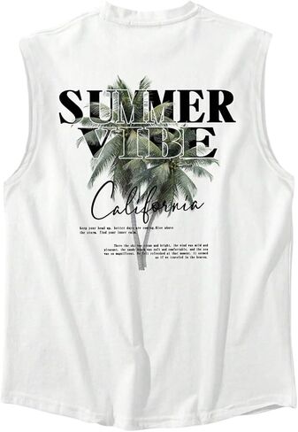 Men's Sleeveless Summer Tank Tops Tropical Crew Neck Cool Cut Off Muscle Shirts in Saudi Arabia