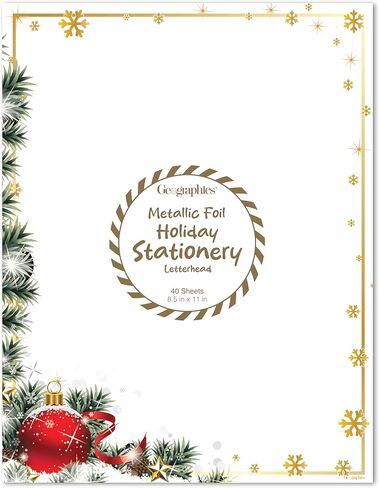 Geographics Ornaments Holiday Letterhead – 40 Sheets – 8.5" x 11" Christmas Printer Paper with Foil Ornament Design, Inkjet & Laser Printer Compatible in Saudi Arabia