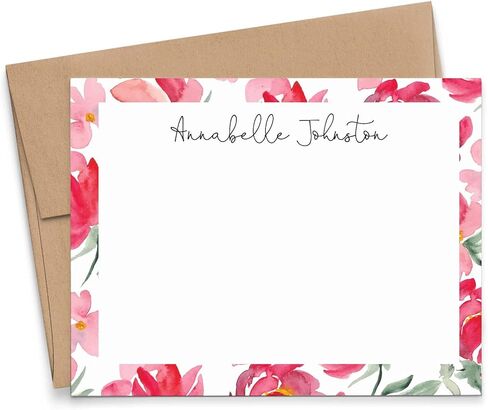 Personalized Watercolor Floral Note Cards, Custom Floral Stationary Set, FLAT Florals Note cards, Your choice of Colors and Quantity in Saudi Arabia