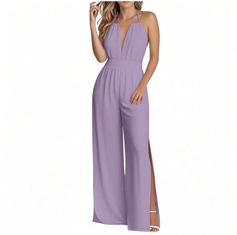 Halter Jumpsuits for Women Sexy Elegant Dressy Rompers One Piece Jumpsuit Summer Backless Romper Wide Leg Jumper Pants in Saudi Arabia
