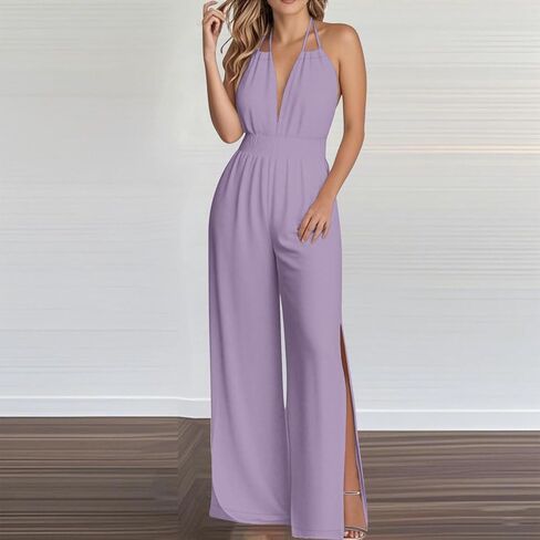 Halter Jumpsuits for Women Sexy Elegant Dressy Rompers One Piece Jumpsuit Summer Backless Romper Wide Leg Jumper Pants in Saudi Arabia
