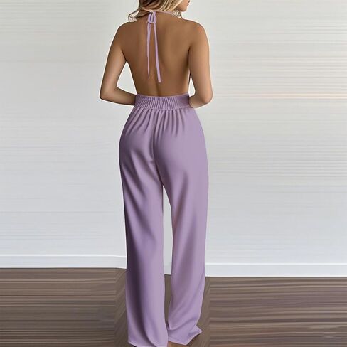 Halter Jumpsuits for Women Sexy Elegant Dressy Rompers One Piece Jumpsuit Summer Backless Romper Wide Leg Jumper Pants in Saudi Arabia