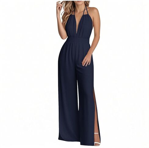 Halter Jumpsuits for Women Sexy Elegant Dressy Rompers One Piece Jumpsuit Summer Backless Romper Wide Leg Jumper Pants in Saudi Arabia
