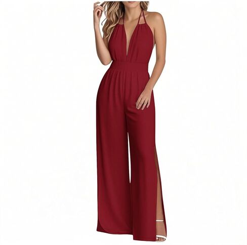Halter Jumpsuits for Women Sexy Elegant Dressy Rompers One Piece Jumpsuit Summer Backless Romper Wide Leg Jumper Pants in Saudi Arabia