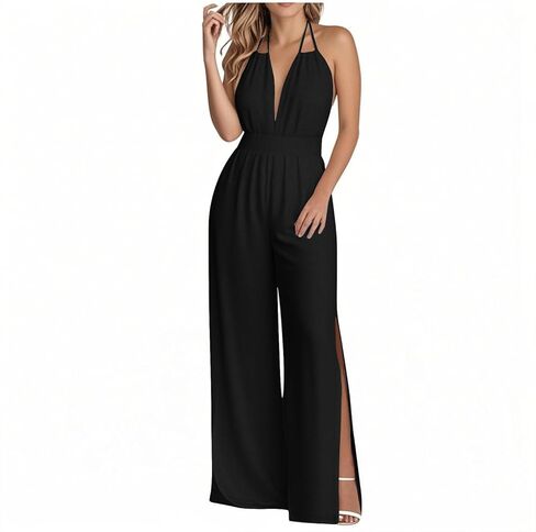 Halter Jumpsuits for Women Sexy Elegant Dressy Rompers One Piece Jumpsuit Summer Backless Romper Wide Leg Jumper Pants in Saudi Arabia