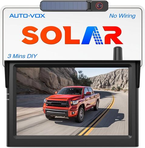 AUTO-VOX Solar Wireless Backup Camera:5" 1080P HD Monitor3-Minute Easy to Install & 5000mAh Battery Powered Back Up Camera SystemIP69K Waterproof Wide Angle Reverse Camera for Car Truck Trailer Vans in Saudi Arabia