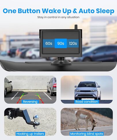 AUTO-VOX Solar Wireless Backup Camera:5" 1080P HD Monitor3-Minute Easy to Install & 5000mAh Battery Powered Back Up Camera SystemIP69K Waterproof Wide Angle Reverse Camera for Car Truck Trailer Vans in Saudi Arabia