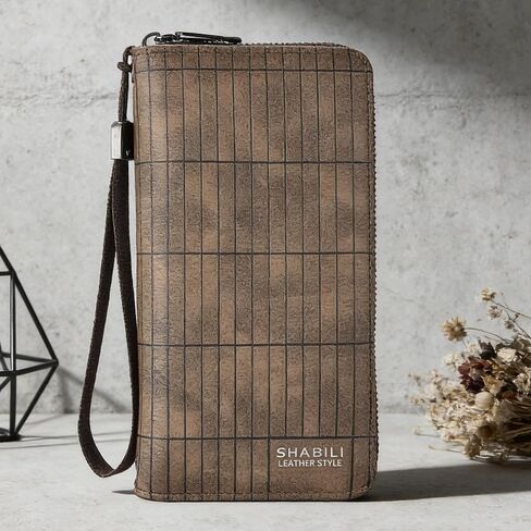 Men's Long Wallet, Single Zipper, Design, Embossed Pattern Soft Leather, Waterproof, Classic Style, Lightweight, Travel Daily Use, Valentine Gift for Boyfriend Husband, Light Coffee in Saudi Arabia