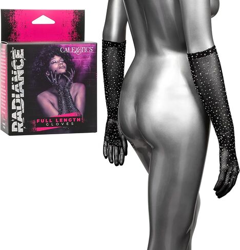 قفازات دانتيل سوداء كاملة الطول من CalExotics مع لمسة من حجر الراين - SE-3000-35-3 in Kuwait