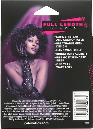 قفازات دانتيل سوداء كاملة الطول من CalExotics مع لمسة من حجر الراين - SE-3000-35-3 in Kuwait