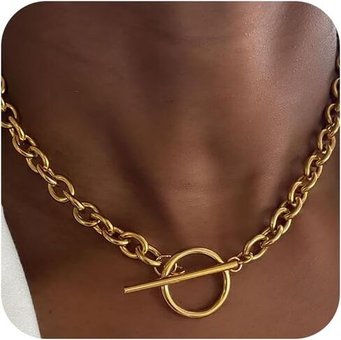 ZMANYIJEW 14K Plated Paperclip Chunky Necklace OT Clasp Stackable Chain Toggle Clasp Necklace for Women Jewelry in Saudi Arabia