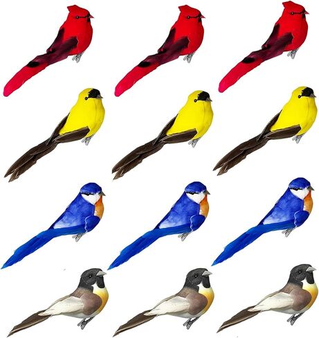 12PCS Clip on Artificial Birds Decor Foam Feather Birds Ornaments for Christmas Tree Decoration Wreaths Crafts Season Display Home Decor in Saudi Arabia