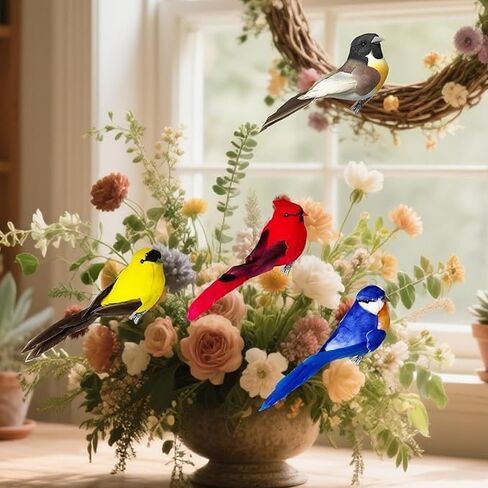 12PCS Clip on Artificial Birds Decor Foam Feather Birds Ornaments for Christmas Tree Decoration Wreaths Crafts Season Display Home Decor in Saudi Arabia