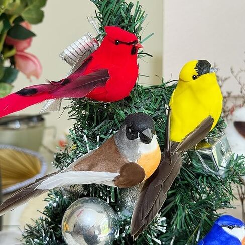 12PCS Clip on Artificial Birds Decor Foam Feather Birds Ornaments for Christmas Tree Decoration Wreaths Crafts Season Display Home Decor in Saudi Arabia