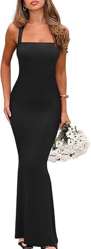 REORIA Sexy Square Neck Sleeveless Elegant Ribbded Long Maxi Dress Wedding Guest Dresses for Women 2026 Summer in Saudi Arabia
