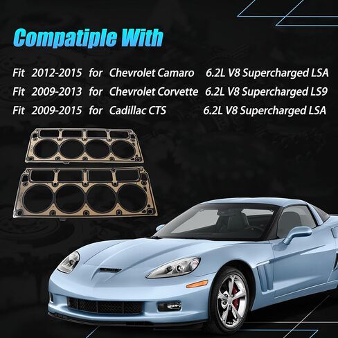 حشية رأس الأسطوانة AUCERAMIC 12622033 MLS تناسب 2012-2015 لسيارة شيفروليه كامارو تناسب 2009-2013 لسيارة شيفروليه كورفيت تناسب 2009-2015 لسيارة كاديلاك CTS 6.2L V8 سوبر تشارج، رمز المحرك: LS9 LSA (2 قطعة) in Kuwait