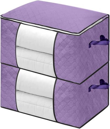 2-Pack Heavy-Duty Storage Bags with Zipper | Waterproof Moving & Travel Storage Organizers | Foldable Reinforced Handles for Clothes, Bedding,Blankets | Space-Saving,Horizontal Design,Pink in Saudi Arabia