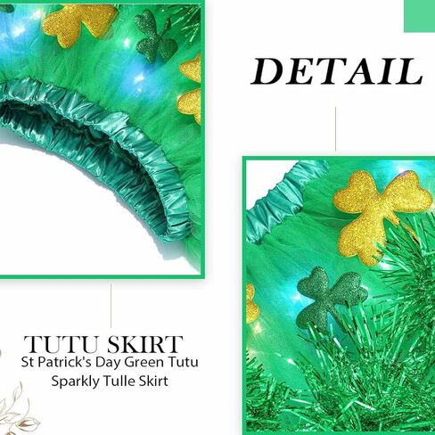 تنورة TWINKLEDE المضيئة لعيد القديس باتريك باللون الأخضر توتو تنورة سباركلي شامروك تول تنورات قصيرة زي المهرجان الأيرلندي in Saudi Arabia