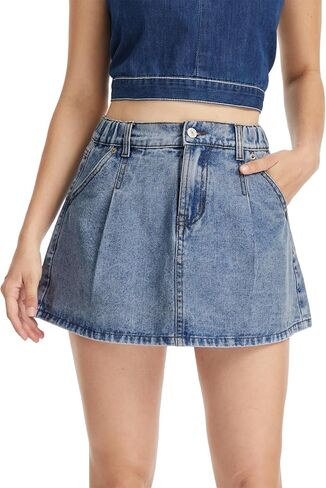 Women's Denim Mini Skorts Skirt Casual Y2k Trendy A-line High Waist Jean Skirts for Women with Shorts in Kuwait