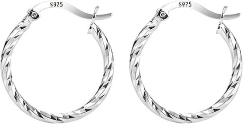 S925 Sterling Silver Minimalist Geometric Twist Circle Hoop Earrings - Durable, Hypoallergenic, and Nickel-Free Jewelry in Saudi Arabia