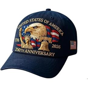 قبعة قابلة للتعديل للذكرى السنوية الـ 250 للولايات المتحدة الأمريكية - قبعة مطرزة وطنية قديمة مع نسر وإلهة in Kuwait