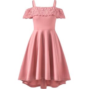 Cubear Girls Summer Dresses Off Shoulder Double Ruffle Elegant Formal Dress with Pockets 8-15 Years in Kuwait