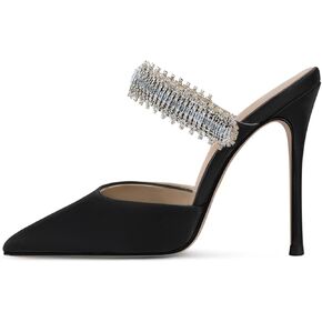 صنادل زفاف للنساء من BlingQueen بكعب عالٍ مزين بحجر الراين وشريط مدبب ومقدمة مدببة من الساتان بكعب عالٍ سهل الارتداء in Kuwait