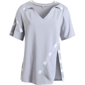 Post Shoulder Surgery Shirt Women Short Sleeve Vneck Full Tear Away Shoulder Recovery Tshirt Dialysis Chemo Clothing in Saudi Arabia