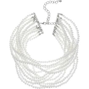 Boho Pearl Choker Necklace for Women - Multi Strand Layered Vintage Style Imitation Pearl Necklace, 1920s Gatsby Bridal Wedding Christmas Party Jewelry Gift in Kuwait