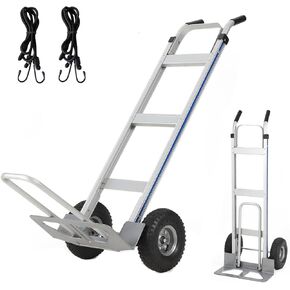 Aluminum Hand Truck Dolly Cart,600 LBS Capacity,Heavy Duty Dolly with Extendable Base Plate,10" Pneumatic Tire & 2 Elastic Cords,Platform Hand Cart for Transport & Moving in Warehouse, Supermarket in Kuwait