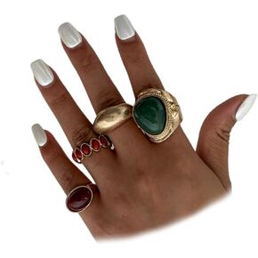 Stackable Chunky Gold Oval Resin Ring Set, Brown Green Geometric Acrylic Knuckle Finger Rings for Women Punk Vintage Party Prom Non Tarnish Jewelry Gift in Kuwait