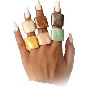 Y2k Chunky Large Resin Stackable Rings Set for Women Colorful Square Acrylic Statement Finger Ring Pack Boho Geometric Plastic Knuckle Jewelry Sets in Kuwait