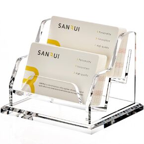 حامل بطاقات عمل من الأكريليك من SANRUI للمكتب، تصميم مائل إبداعي لعرض بطاقات العمل للمكتب، حامل بطاقات عمل شفاف للمكتب/المنزل/العروض التجارية، فتحتان in Kuwait