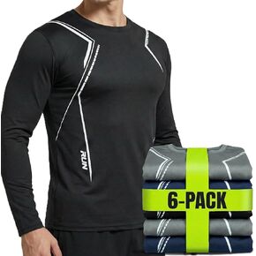 Men's 6-Pack Compression Shirts Long Sleeve Quick Dry Athletic Base Layer Tops Gym Workout Running T-Shirts in Saudi Arabia