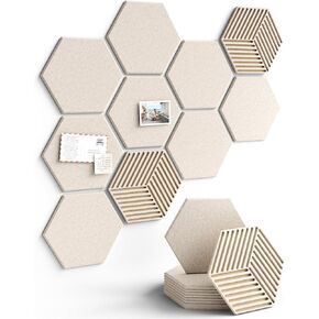 بديل لوحة الفلين السداسية من Fluxynara لديكور الجدران - 10 عبوات من بلاط لوحة الإعلانات، مع 30 دبوس دفع، و50 علامة تبويب لاصقة للمكتب والفصول الدراسية والمنزل ولوحة دبوس اللباد - غسق من الكتان in Kuwait