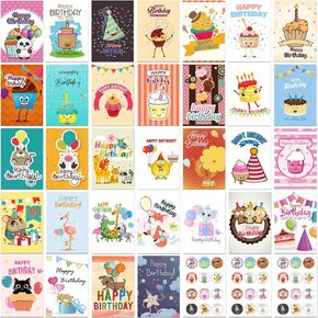 مجموعة بطاقات عيد ميلاد مضحكة، 32 تصميمًا فريدًا من نوعه، مجموعة بطاقات عيد ميلاد سعيد لطيفة مع مغلفات وملصقات، بطاقات عيد ميلاد متنوعة مع فارغة من الداخل - بطاقة تهنئة مقاس 4 × 6 بوصة مثالية لإرسال أمنيات عيد ميلاد دافئة للأطفال وأصدقاء العائلة in Kuwait