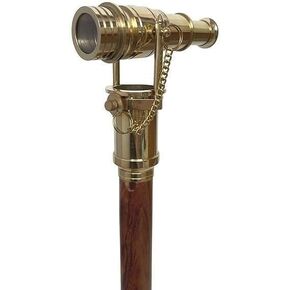 Luxury Brass Telescope Walking Stick – Vintage Nautical Spyglass Cane with Wooden Shaft – Antique Maritime Gift for Men, Decor & Collectors in Saudi Arabia