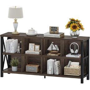 FATORRI 8 Cube Storage Organizer Bookshelf, 62 Inch Rustic Wood Horizontal Bookcase, Industrial Cube Long Book Shelf for Living Room (Walnut Brown) in Kuwait