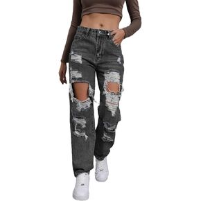 Ripped Jeans Womens Distressed high Waisted Jeans for Women Trendy Wide Straight Leg Y2k Pants Women’s Jeans in Saudi Arabia