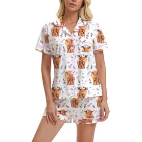 Women's Pajama Sets Button Down Nightwear Lounge Set, Pattern Print Two Piece Sleepwear Jammies Outfit S-XXL in Saudi Arabia